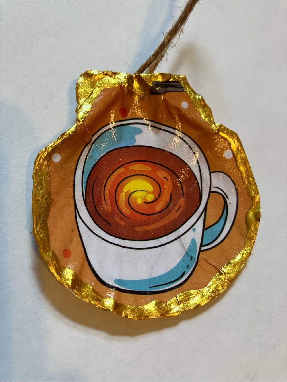 Handcrafted Seashell Ornament Coffee Decoupage 3 inch